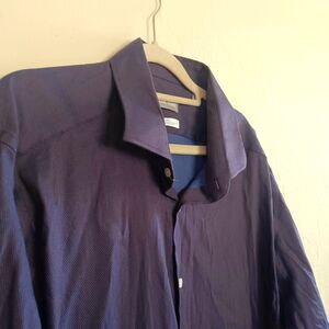 Michael Kors 18 36/37 slim fit tall button down long sleeve traveler blue shirt